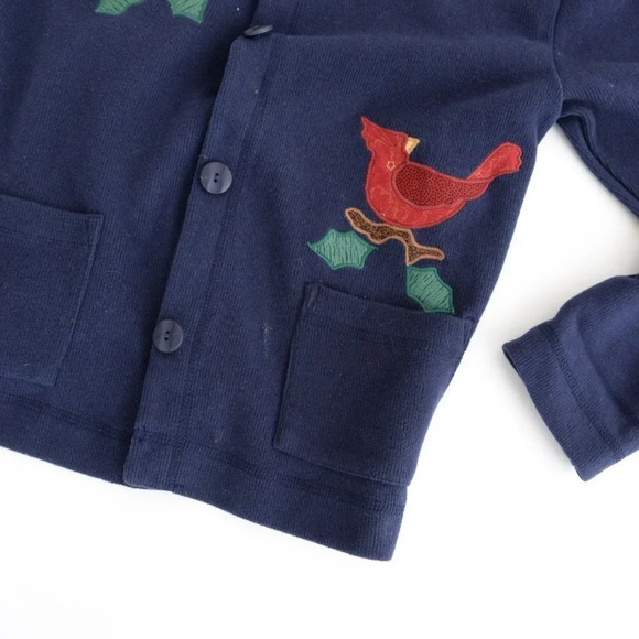 Gabrielle Navy 100% Cotton Bird Design Cardigan  Med - Picture 8 of 14